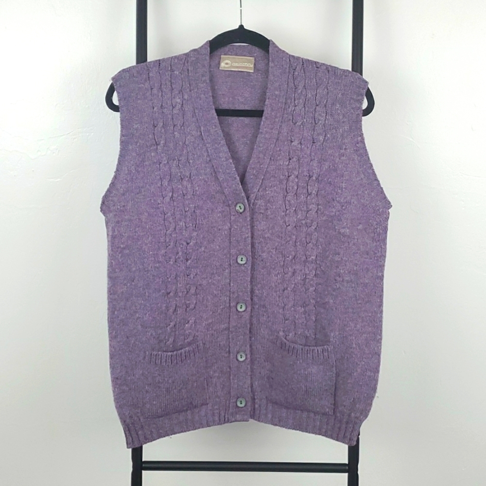 Vintage Pitlochry Shetland Scotland wool knit vest purple sweater women size 42
